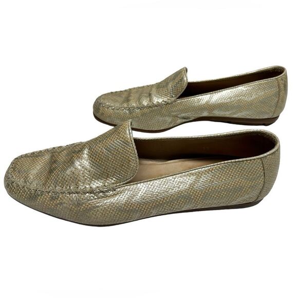 Vintage Designer Pancaldi Gold Snakeskin Print Flats Slip on Shoes Made in Italy - Picture 1 of 9